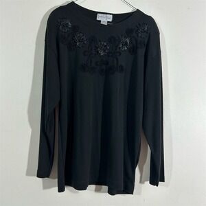 Marni Bee Women's Black Floral Embroidered Long Sleeve Blouse M